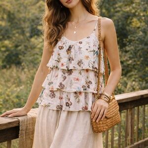 Floral Fairycore Ruffle Cami Top Cottagecore Boho Layered Tank size S/ M
